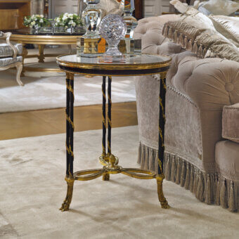Distinguished Provasi 0574 side table crafted with slender brass and pristine marble, exhibiting a black glossy finish