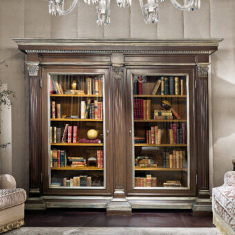 Elegant Provasi 0676 bookcase crafted in dark brown wood with satin finish and carved details