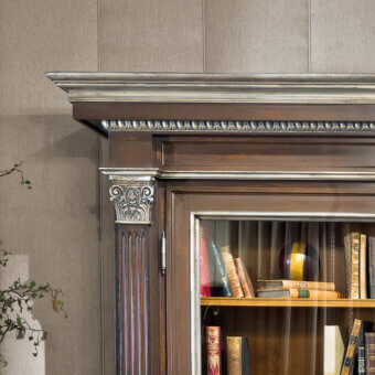 Distinguished Provasi 0676 bookcase crafted in dark brown wood with luminous platinum silver accents and satin finish
