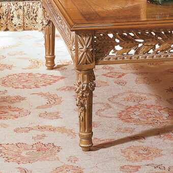 Lavish Provasi 0687 coffee table handcrafted with precious wood inlay and elegant gold decapé finish