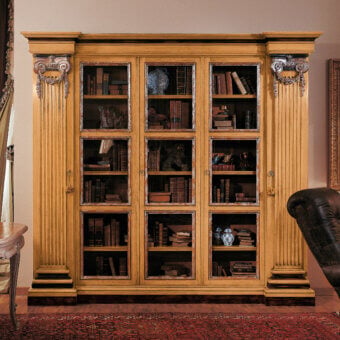 Distinguished Provasi 0690 bookcase crafted in noble cherrywood with silver leaf and black finish exhibiting detailed fluting