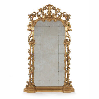 Superior Provasi 0770 mirror crafted in Italy with ornate gilt wood, flowing floral motifs and high-clarity glass