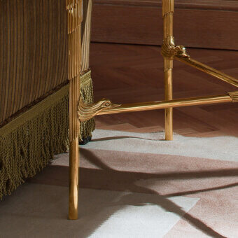 Distinguished Provasi 1138 side table with geometrically rhythmic brass base and prestigious marble top crafted in Italy