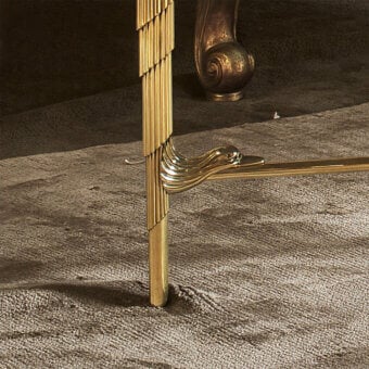Architectural Provasi 1148 coffee table with a lustrous brass base and prestigious marble top in warm gold tones