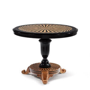 Exclusive Provasi 1218 Bistrot table crafted in wood with black painted finish and gilded striped detailing