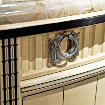 Exclusive Provasi 1502 sideboard built in Italy with noble maple wood, a satin finish and marble surface