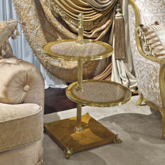 Exquisite Provasi 1508 side table crafted with gold-toned metal and ornate sculpted detailing offering a luminous finish