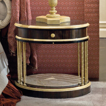 Exquisite Provasi 1512/2 nightstand with dark brown wood, cool veined marble and ornate gold detailing