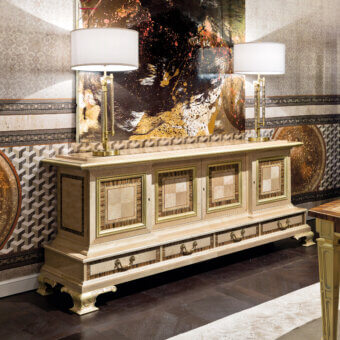 Exquisite Provasi 1712 sideboard crafted from Erable wood with antique gold light patina finish and harmonious tonal elegance