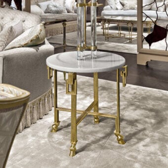 Exquisite Provasi 1718 side table crafted with polished brass structure and prestigious marble top