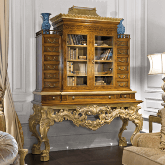 Exquisite Provasi 2711 bookcase crafted in wood with glossy finish, displaying gilded detailing and elaborate carvings for a classic style