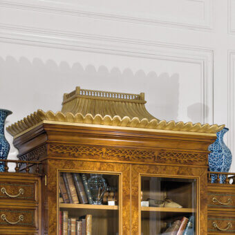 Elegant Provasi 2711 bookcase crafted in warm golden brown precious wood with glossy finish displaying ornate detailing