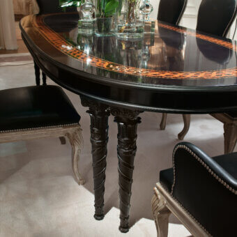 Exquisite Provasi 2913 extendable table crafted in Mahogany and luminous Citronnier with glossy finish