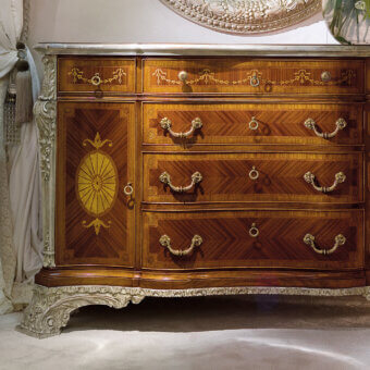 Luxury Provasi 2925 dresser crafted in Palissander wood with floral carvings and a glossy finish