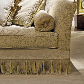 Distinguished Provasi Madlene chaise lounge crafted in Italy with textured fabric or leather upholstery and satin finish