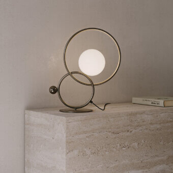 Superior VENICEM Zoe table lamp in burnished brass and black nickel with a Murano blown glass diffuser