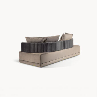 Captivating Visionnaire Miller Unicum sofa with quilted muted gray fabric and satin black nickel aluminum base