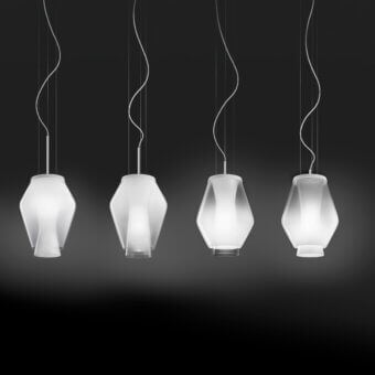 Distinguished Vistosi Anisette suspension lamp crafted in Italy with shaded white crystal and matte finish
