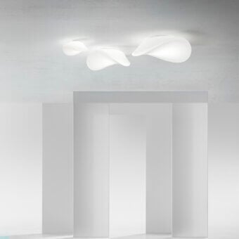 Elegant Vistosi Balance ceiling lamp crafted in white with hand-blown glass and a smooth finish