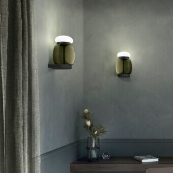 Superior Vistosi Faro wall lamp crafted in Italy with metal and colored glass in dark gray-black with an olive-green accent
