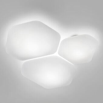 Captivating Vistosi Modulor ceiling lamp crafted in beveled glass with a bright neutral white finish and interconnected modules