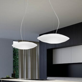 Distinguished Vistosi Modulor suspension lamp crafted in beveled glass with a smooth matte finish and bright neutral white style