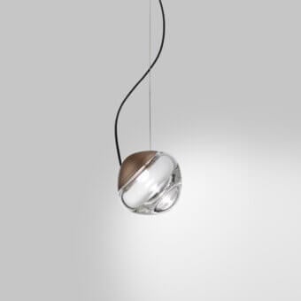 Superior Vistosi Pure suspension lamp crafted in clear glossy blown glass with a bronze metallic cap