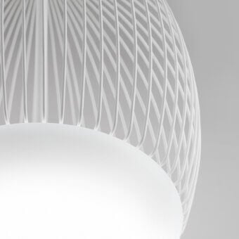 Exceptional Vistosi Riketta suspension lamp with radiating curved lines and matte white glass diffuser crafted from metal rods