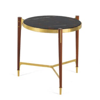 Distinguished Zanaboni T156/S side table with black marble top and brilliant gold finished solid brass base built with rosewood legs