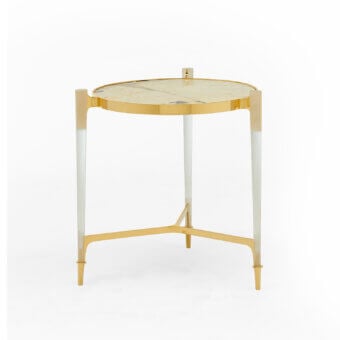 Luxury Zanaboni T223/S side table with Patagonia marble top and linear brass structure in satin transparent plexiglass legs