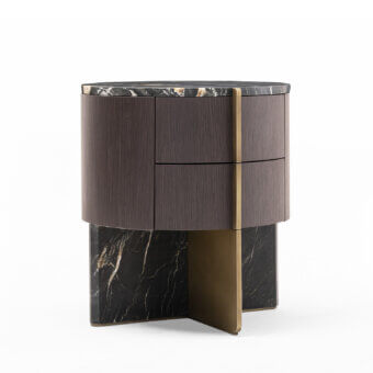 Lavish Zanaboni Adam nightstand built in striped gray wood with precious marble and cloudy gold detail
