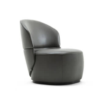 Exceptional Zanaboni Alma lounge chair crafted in gray leather with a gray-stained ash wood base for refined living spaces