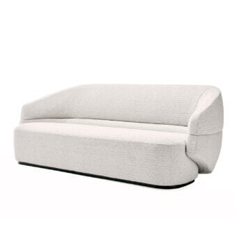 Exceptional Zanaboni Alma sofa crafted in light neutral beige textured textile with a refined grey stained ash wood base