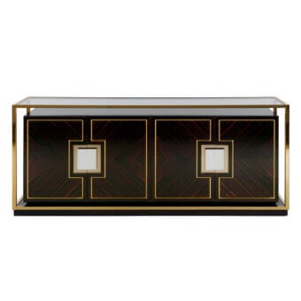 Superior Zanaboni B/5091 sideboard crafted from ebony with brass framing and subtle off-white inlays with a glossy sheen