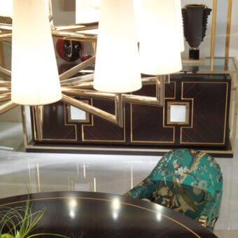 Distinguished Zanaboni B/5091 sideboard crafted from ebony with a brass structure and glossy dark brown finish