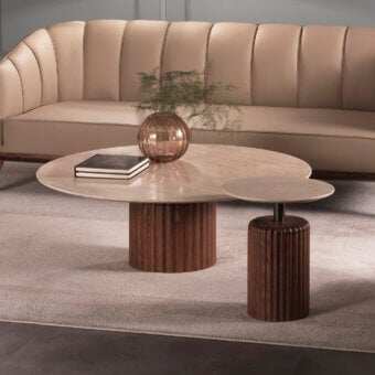 Captivating Zanaboni Babylon side table with creamy beige marble top and satin finished solid ash wood base