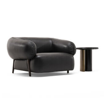 Superior Zanaboni Carol lounge chair with dark-toned leather upholstery and a sturdy wood base built with organic form