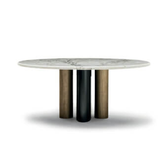 Exceptional Zanaboni Cloud table with grey veined marble top and glossy black lacquered pillar built with satin bronze legs