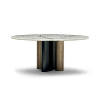 Distinguished Zanaboni Cloud table with sculpted grey veined marble and satin bronze pedestal built with glossy black lacquer