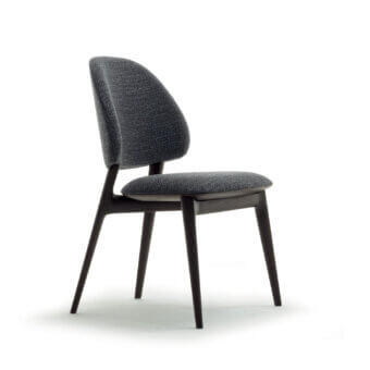 Distinguished Zanaboni Egle chair crafted in dark matte wood with subtly textured dark gray leather upholstery