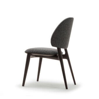 Exceptional Zanaboni Egle chair built with sculpted solid wood and speckled gray leather upholstery in a dark satin finish