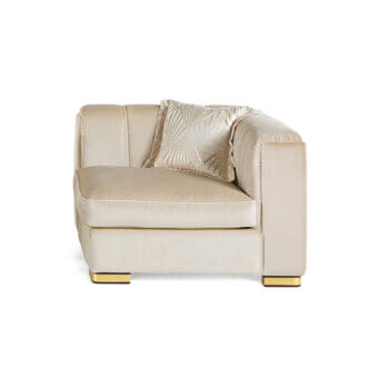 Superior Zanaboni Magritte corner lounge chair built in soft pale beige textile with gold-finish metal feet