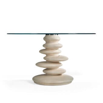 Exceptional Zanaboni Ometto table crafted in light-toned wood with a satin finish and supported by a clear glass top