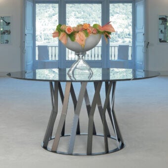Exceptional Zanaboni Ray round table with circular marble top and bronzed articulated metal base