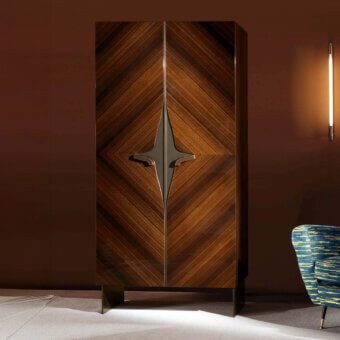 Distinguished Zanaboni Romance cupboard crafted from glossy eucalyptus wood with bronzed lux metal and satin finish