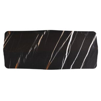 Superior Zanaboni Romance table crafted in black Sahara marble with dramatic white and golden veining plus a polished bronzed brass base