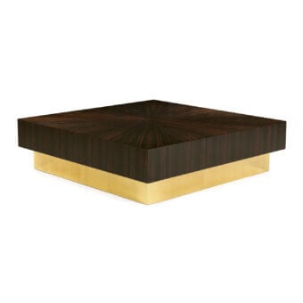 Elegant Zanaboni T160 coffee table with glossy ebony tabletop and polished brass base crafted in Italy