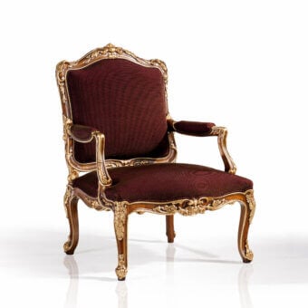 Exquisite Armando Rho A1142 chair embodies classical elegance with sculpted wood and deep burgundy textile upholstery crafted in Italy