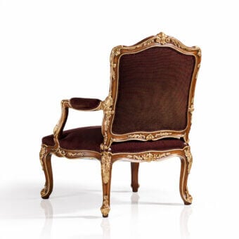 Superior Armando Rho A1142 chair embodies classical elegance with sculpted wood and dark brown upholstery crafted in Italy with gold-toned detailing