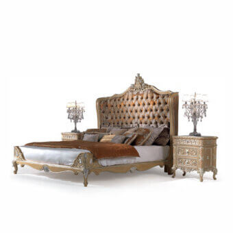Exceptional Armando Rho A1279 nightstand crafted in natural oak with silver leaf accents and a Grigio Bardiglio with Onyx Orange marble top